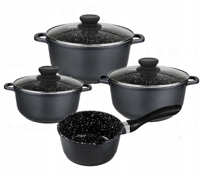 GARNKI MARMUROWE ZILNER MARBLE 7 EL. Komplet Garnków Czarnych Zestaw