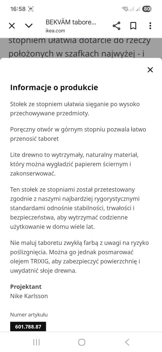 Taboret ze schodkiem, buk, 50 cm