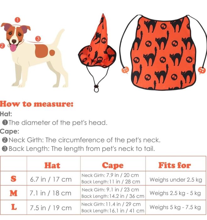 Kostiumy na Halloween dla psa - Peleryna kostiumowa z czapką