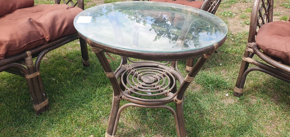 Meble ogrodowe balkonowe ratan - zestaw poduszki stolik krzesła ławka