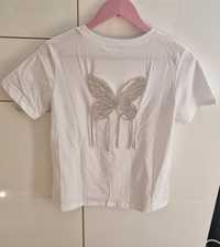 Bluzka koszulka T-shirt motyl cyrkonie tył S/M  36  38