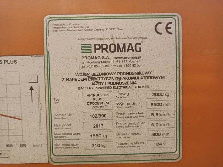 Wózek podnośnikowy elektryczny HI-TRUCK65 PLUS z podestem