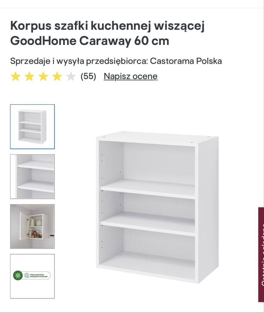 Szafka kuchenna wisząca biala artemisia 60 cm GoodHome castorama