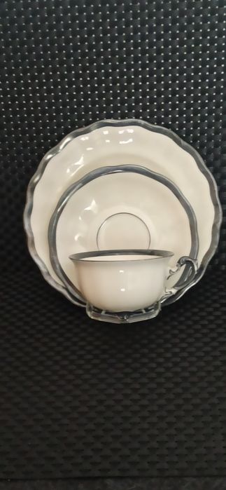 Porcelana Śląska Koenigszelt TRIO Charlotte zdobione Srebrem
