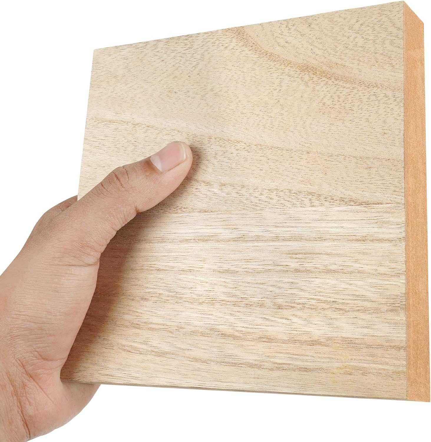 Vous Kwadratowe Płyty z Surowego Drewna MDF (Zestaw 4) - 15x15x2,5 cm