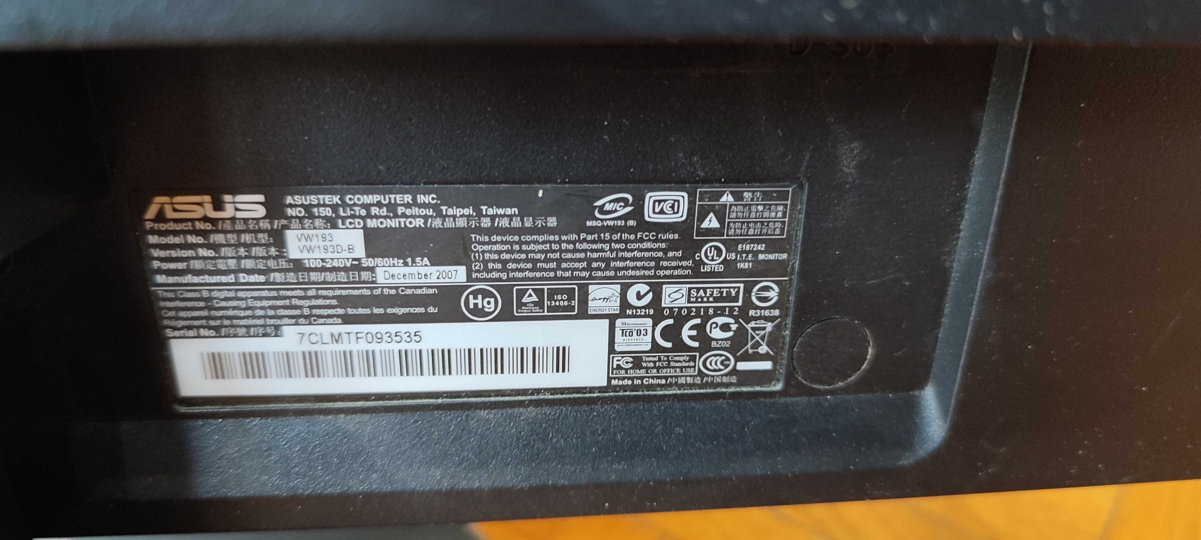 Super okazja monitor 19 cali LCD renomowanej firmy Asus