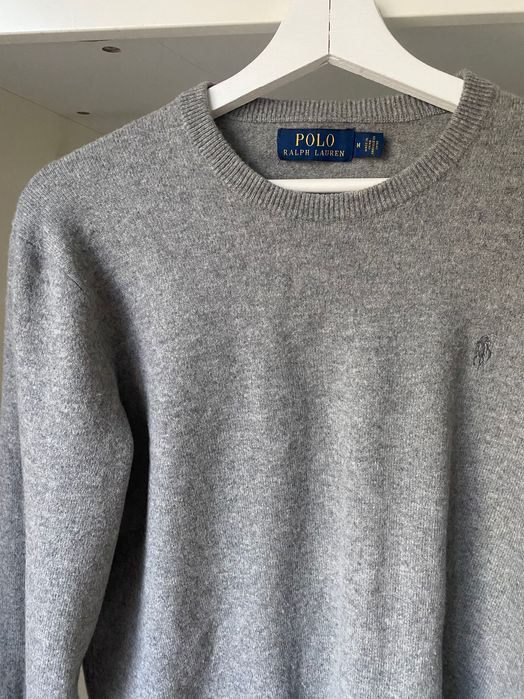 Szary puchaty sweter męski S M 38 100% Merino