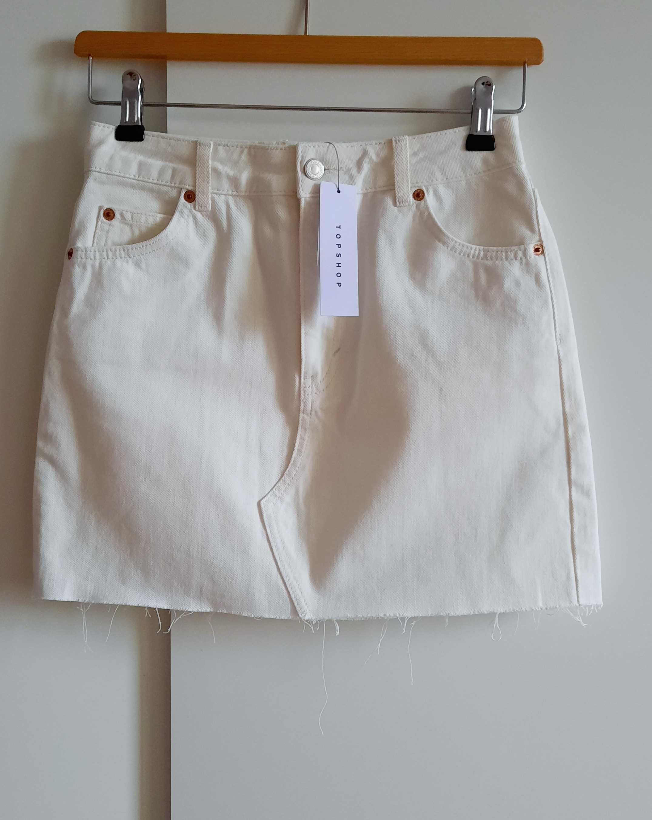 Topshop kremowa jeansowa spódnica spódniczka ivory ecru mini S 36