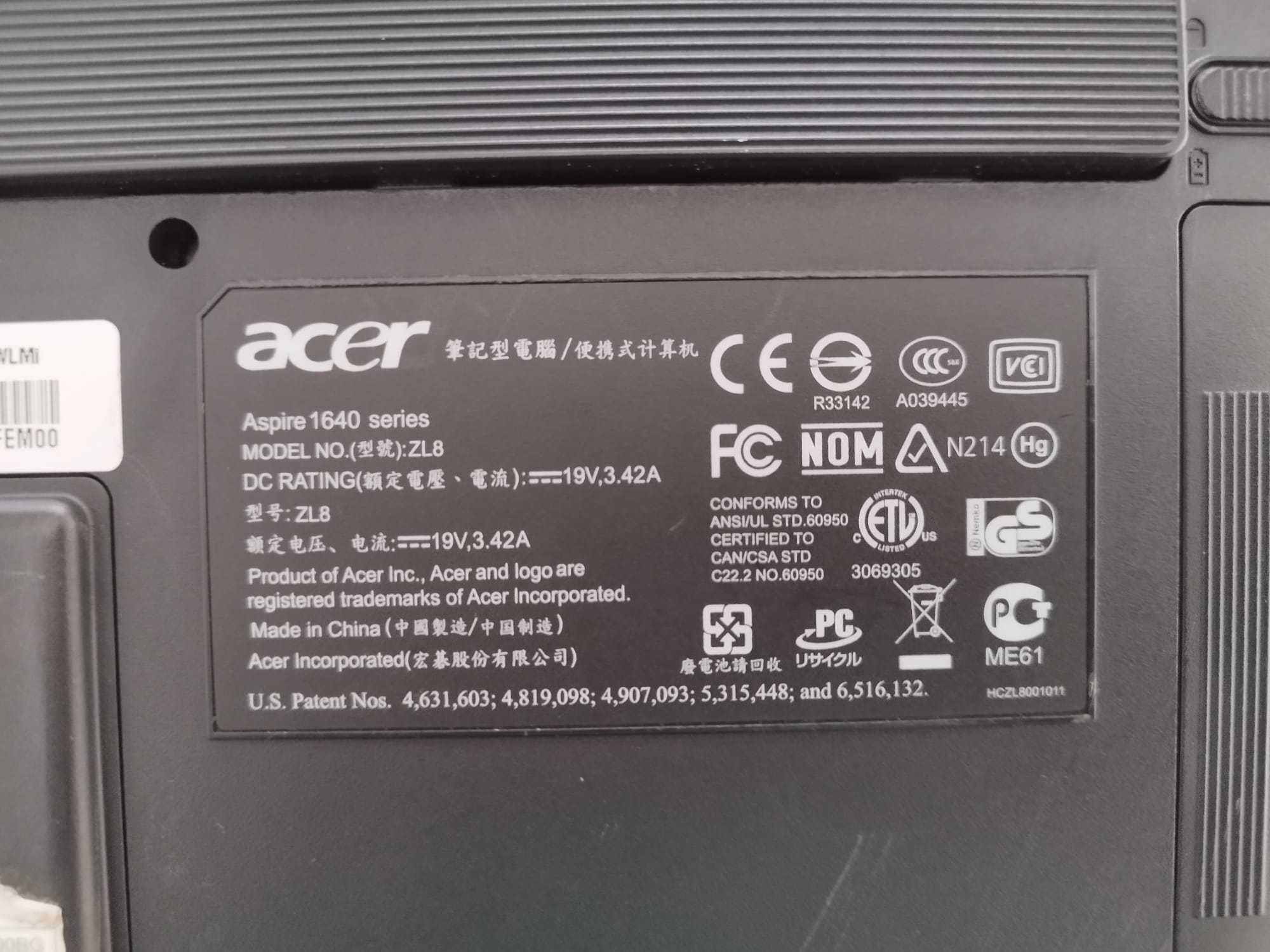 Portatil Acer Aspire 1640 Series (peças)