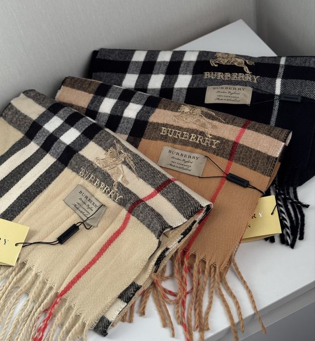 Шарф палантин Burberry кашемір чорний і бежевий