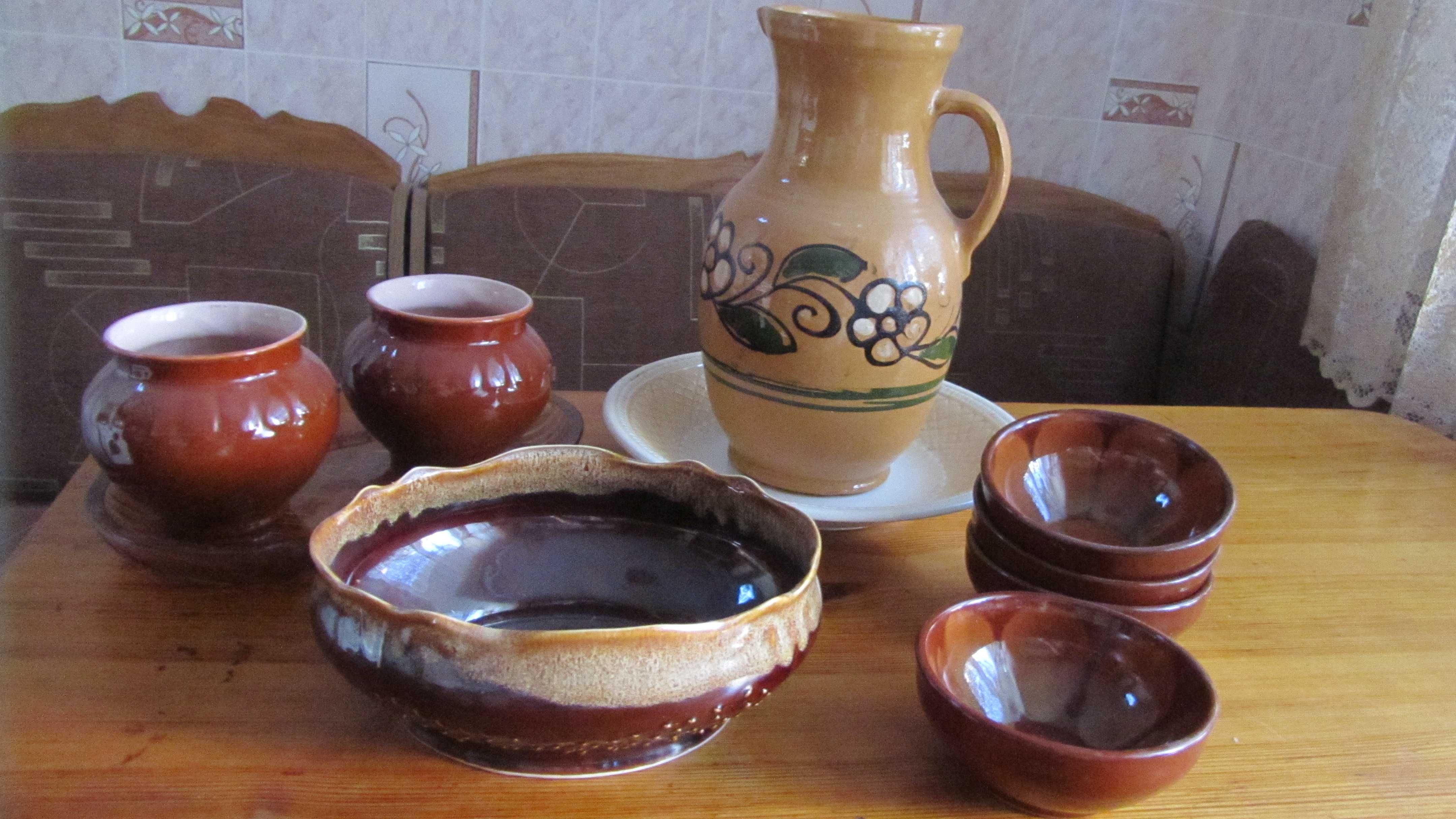 Посуда, горшочки для запекания, глиняные салатники, кувшин глиняный