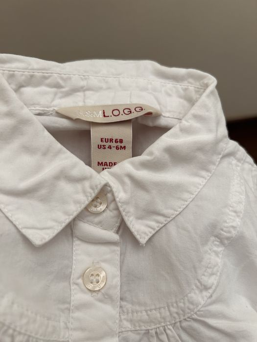 Biała bawełniana koszula z kołnierzykiem dla dziewczynki r.68 h&m logg