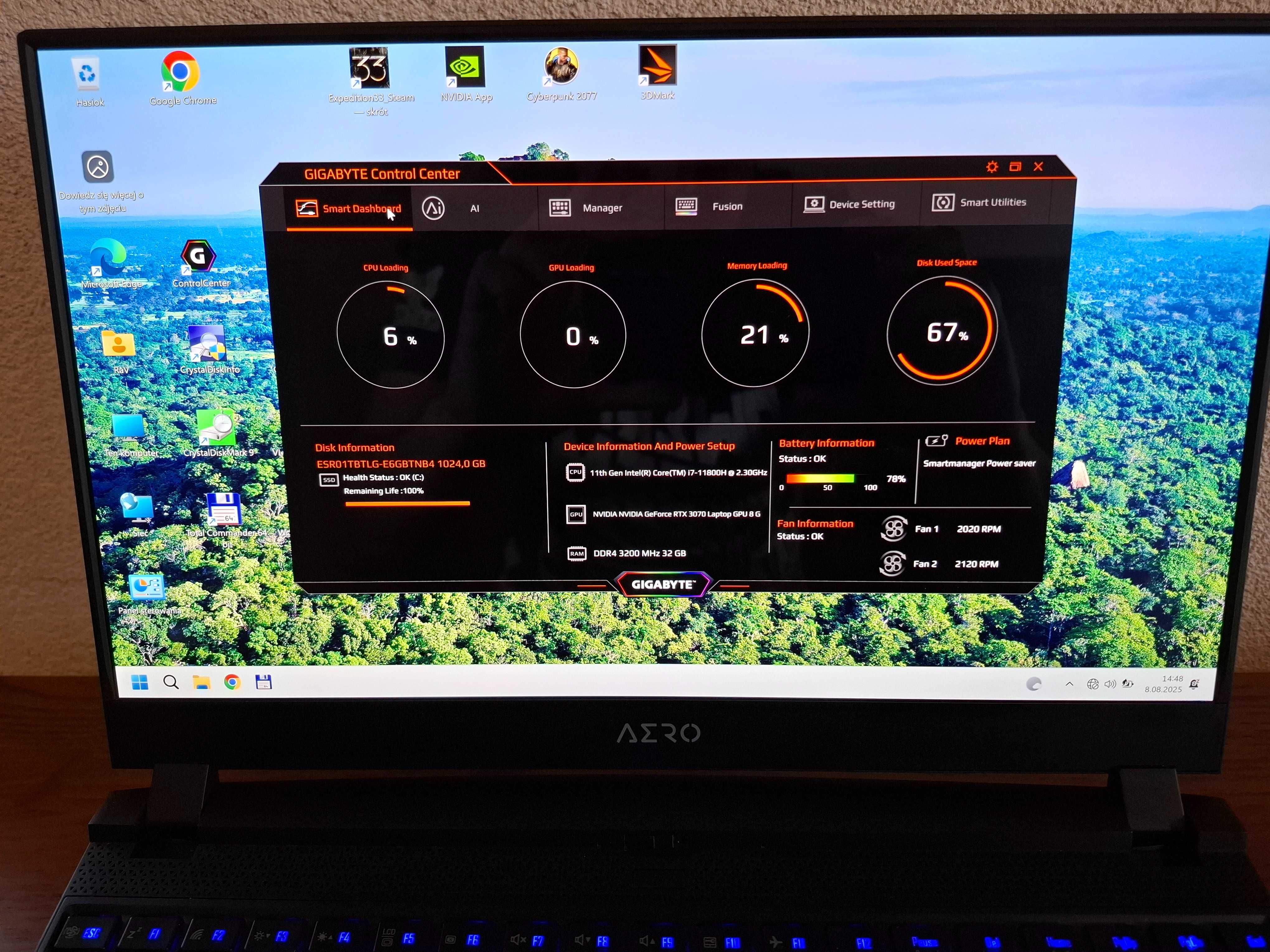 Gigabyte AERO 15 OLED i7-11800H/32GB/1TB/W10P RTX3070 - STAN IDEALNY