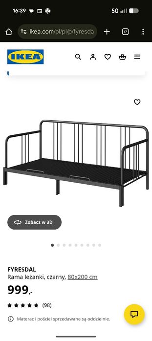 Czarna rama łóżka IKEA