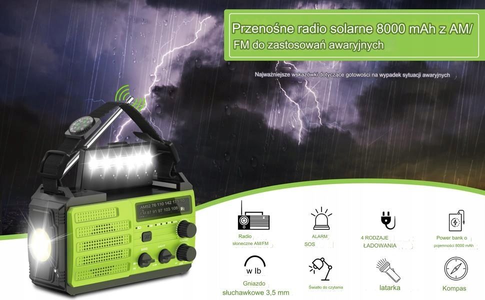 Radio sieciowo-bateryjne AM, FM Daringsnail Solarne awaryjne na korbkę