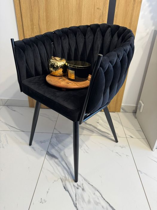 Nowe Krzesło Tapicerowane Plecione Welur Nowoczesne Glamour Meble