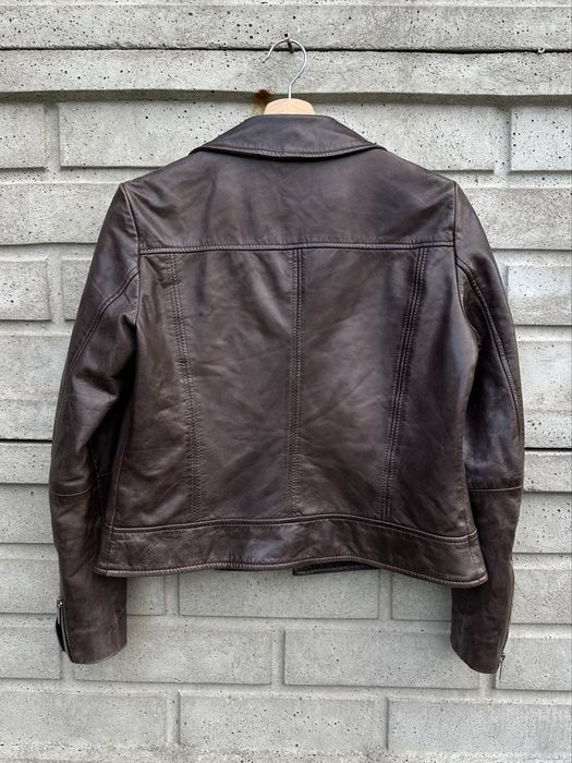 Brązowa skórzana kurtka, ramoneska Mango, 100% skóra owcza, rozmiar M