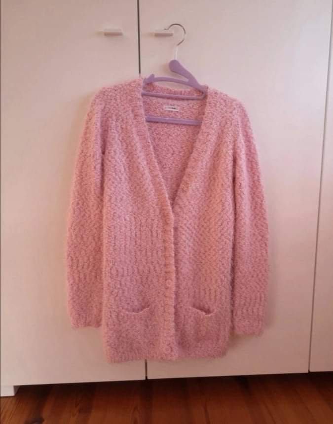Różowy kardigan Cool Club, długi sweter zapinany na guziki, 170 cm