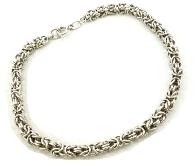 Vintage Rękodzieło srebrna bransoletka łańcuszek splot królewski