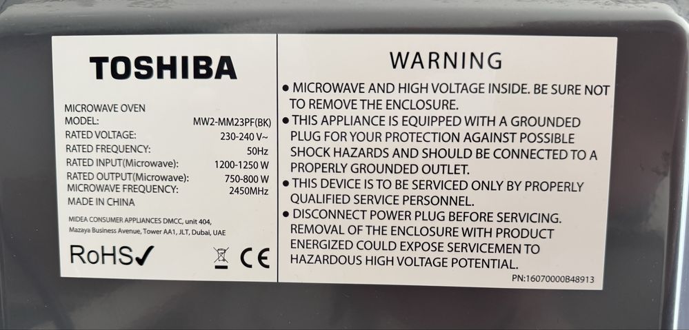 Kuchenka mikrofalowa TOSHIBA MW2-MM23PF (BK) 750W