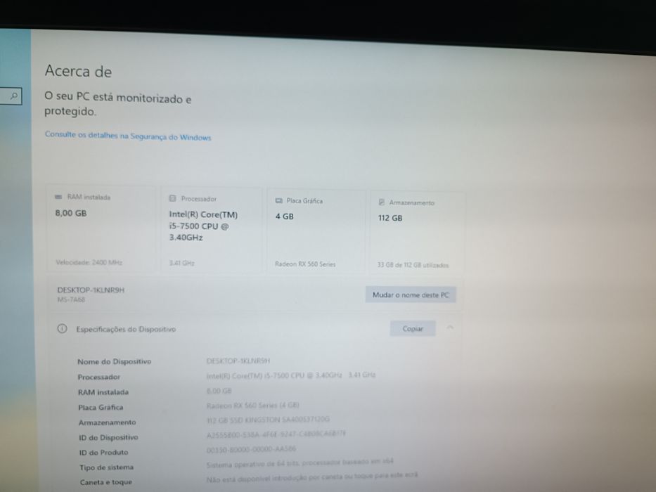 Torre hummer I5-7500 Ddr4 8GB Gráfica RX 560 - 4GB