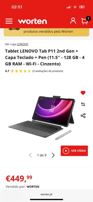 Tablet LENOVO Tab P11 2nd Gen + Capa Teclado + Pen