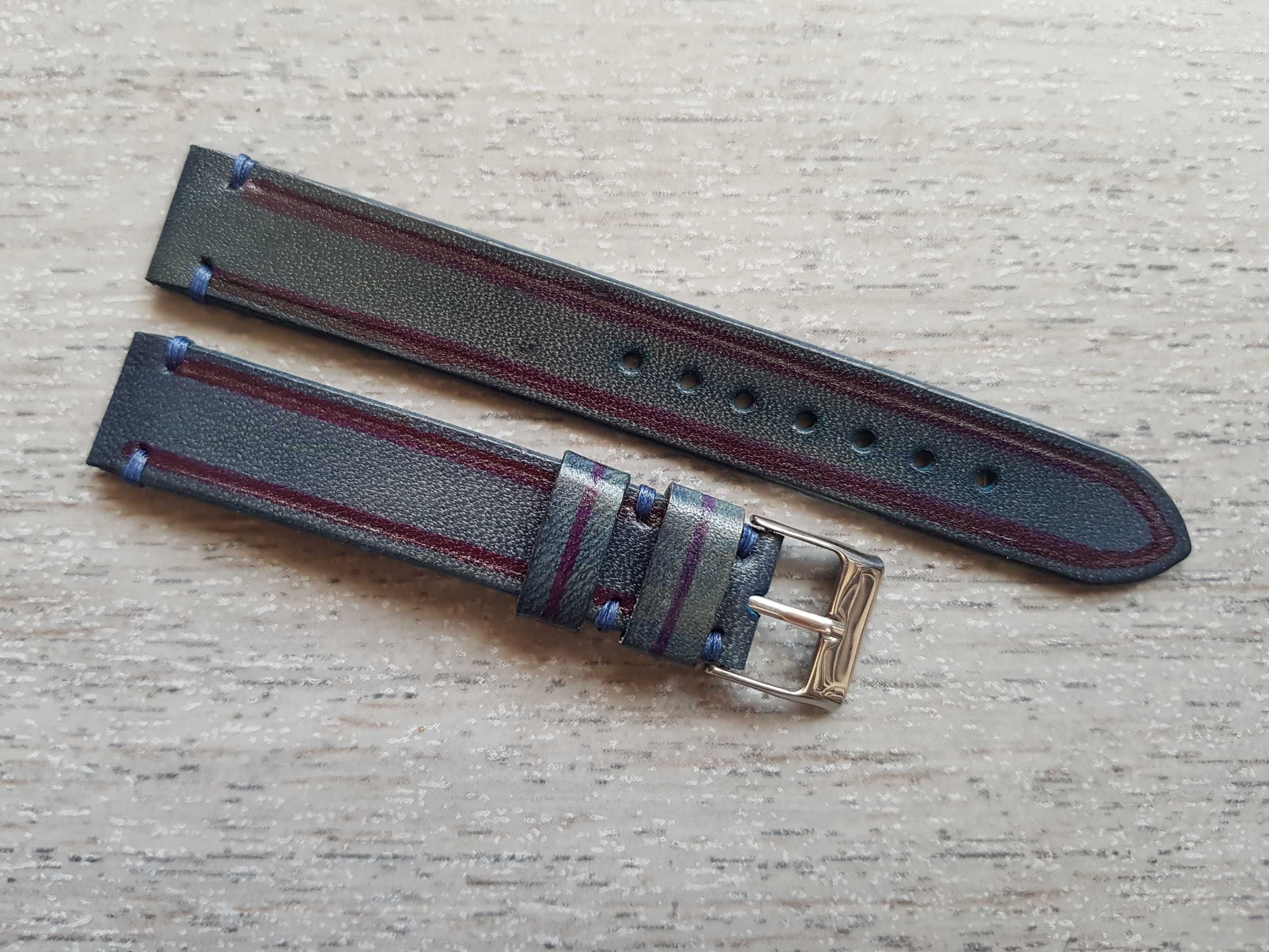 Skórzany pasek zegarka 16 mm granatowo-fioletowy