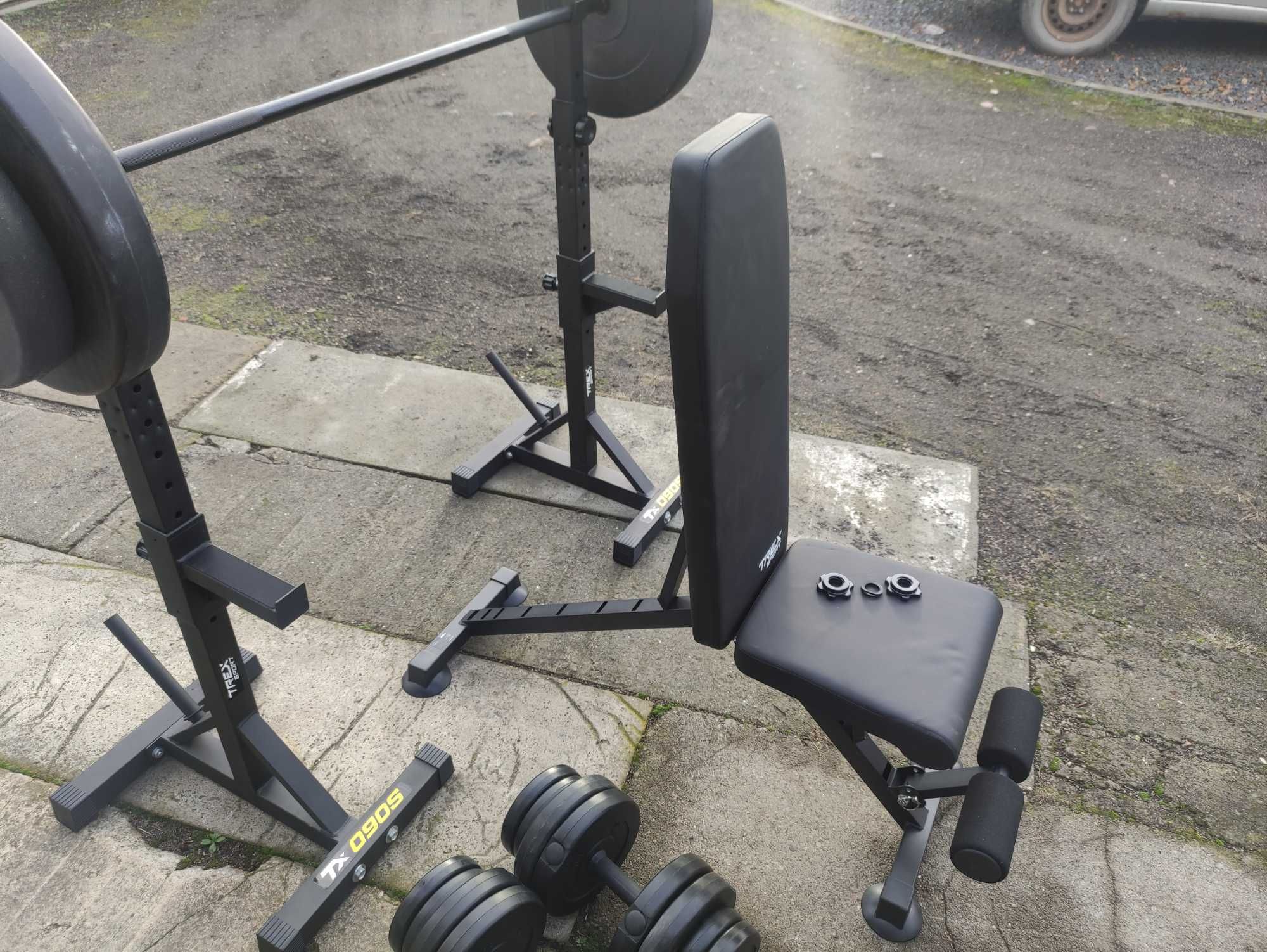 Ławka ławeczka stojaki z asekuracją gryf 97kg hantle obciążenie