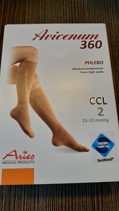 Podkolanówki uciskowe ARIES 360 z czubkami zamkniętym M normal czarne