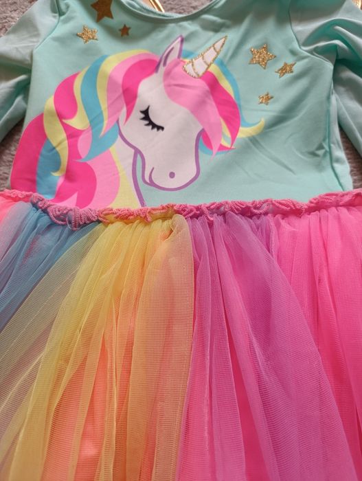 Sukienka jednorożec, skrzydełka , 122/128 H&M, stan idealny, karnawał