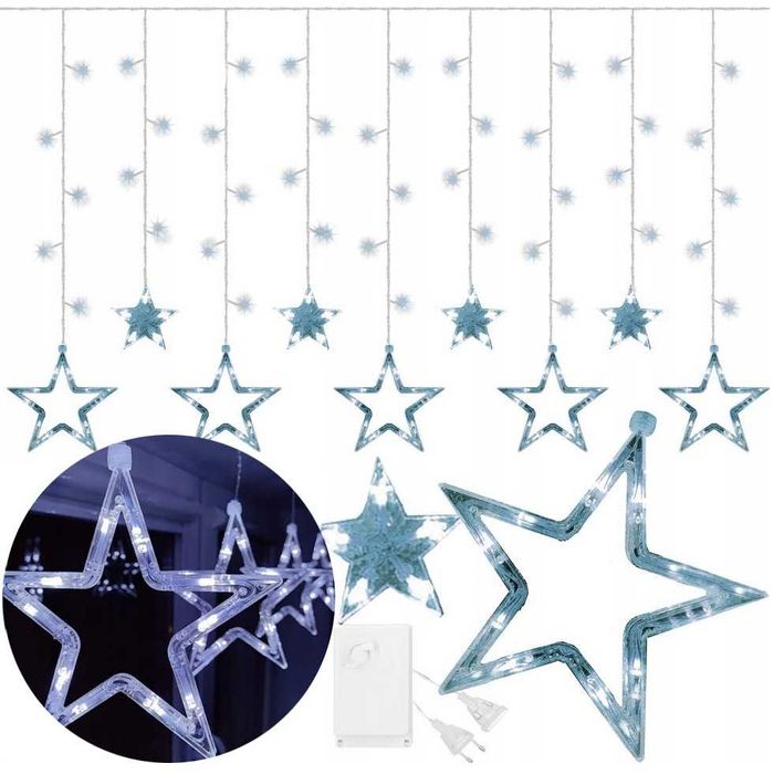 KURTYNA świetlna led gwiazdki lampki choinkowe girlanda biały zimny 3M