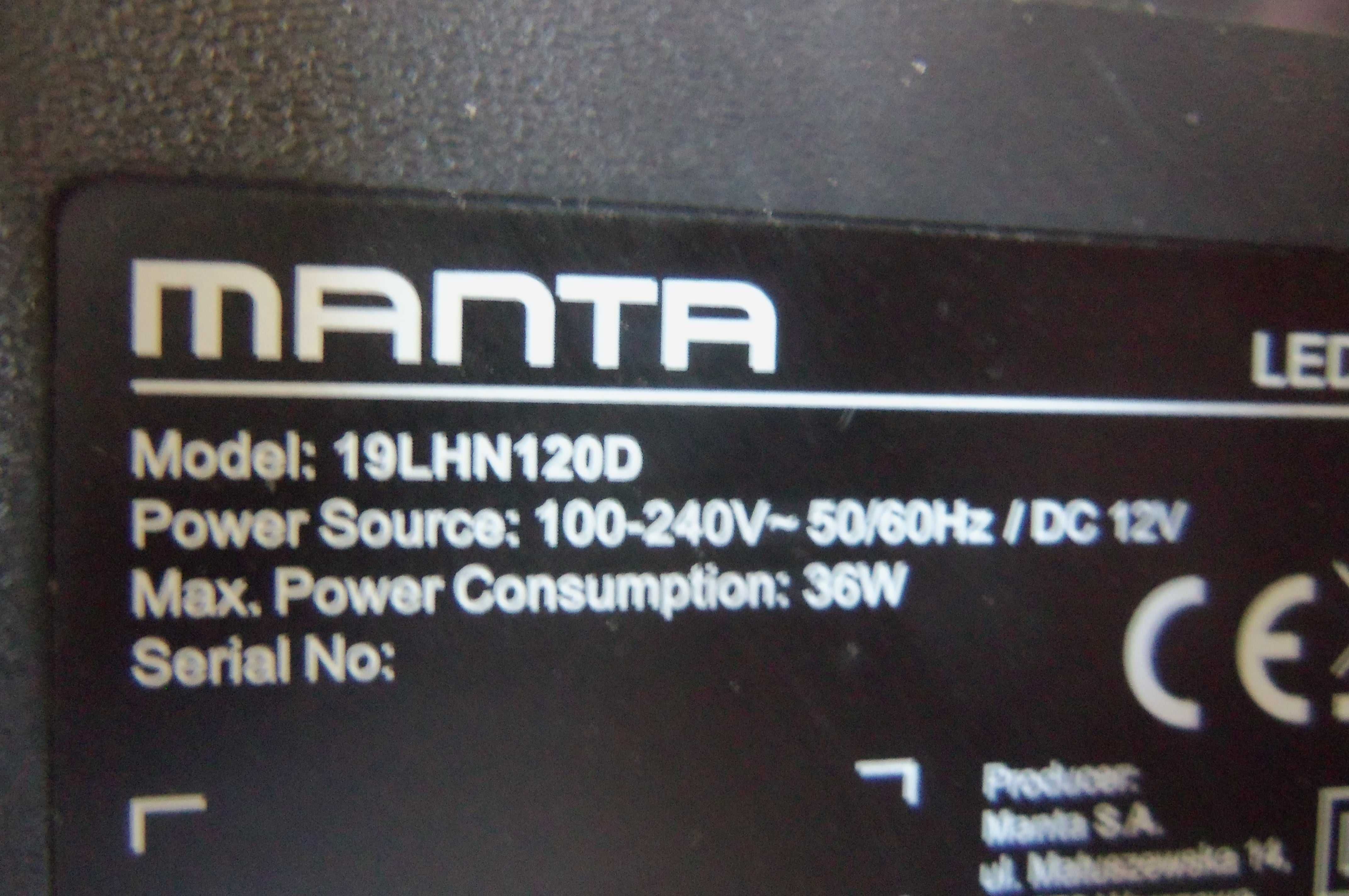 Manta 19 cali LED, dvb-t2, pilot,bez USB,bez TXT, spełnia wymogi ZK,AŚ