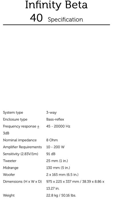 Colunas Infinity Beta 40