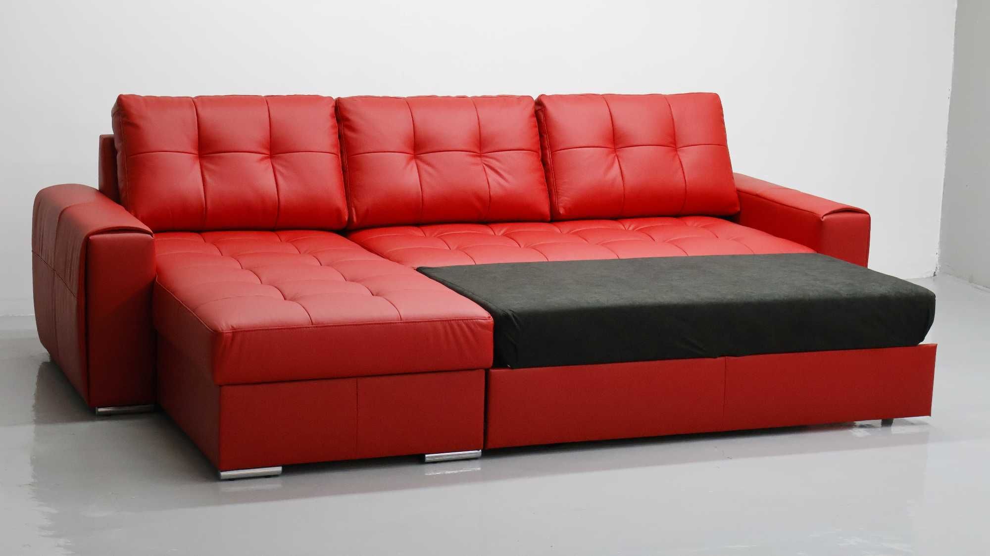 czerwona SKÓRA NATURALNA NAROŻNIK z narożnik spanie pojemnik 6038 sofa
