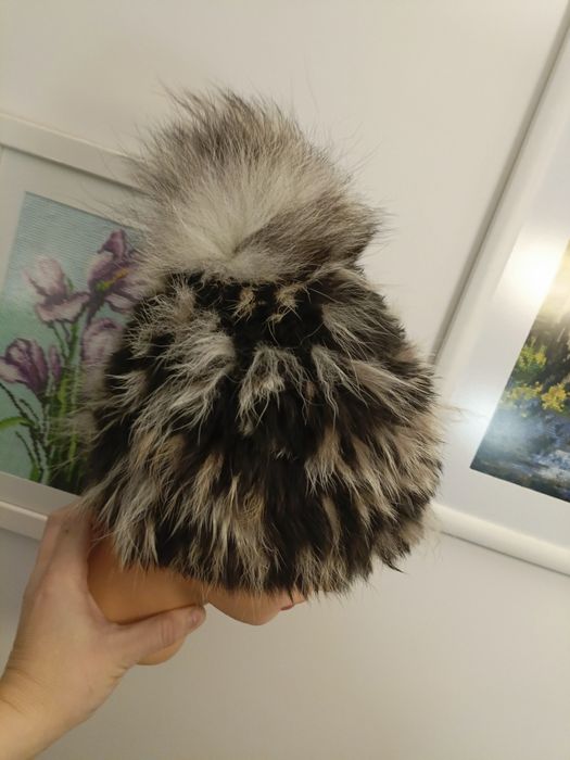 Czapka futro naturalne pompon