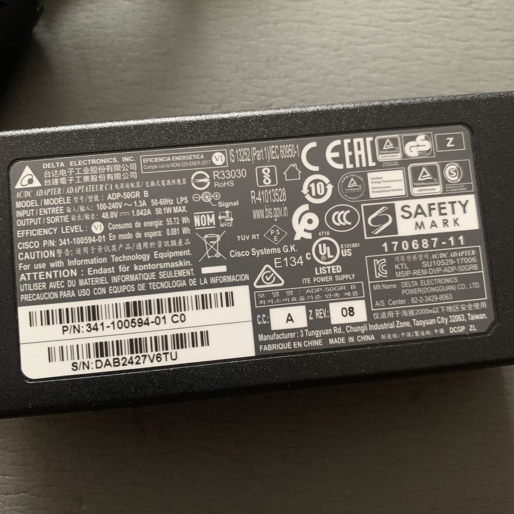 Зарядка для ноутбука Cisco 50W 48V 1.042A AC