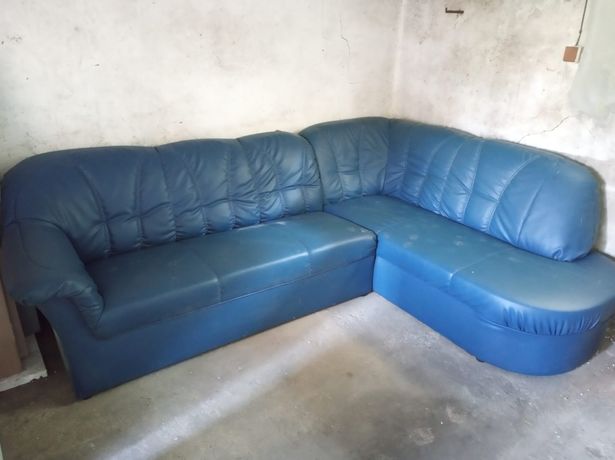 Wyprz.garażowa kanapa narozna duża niebieska