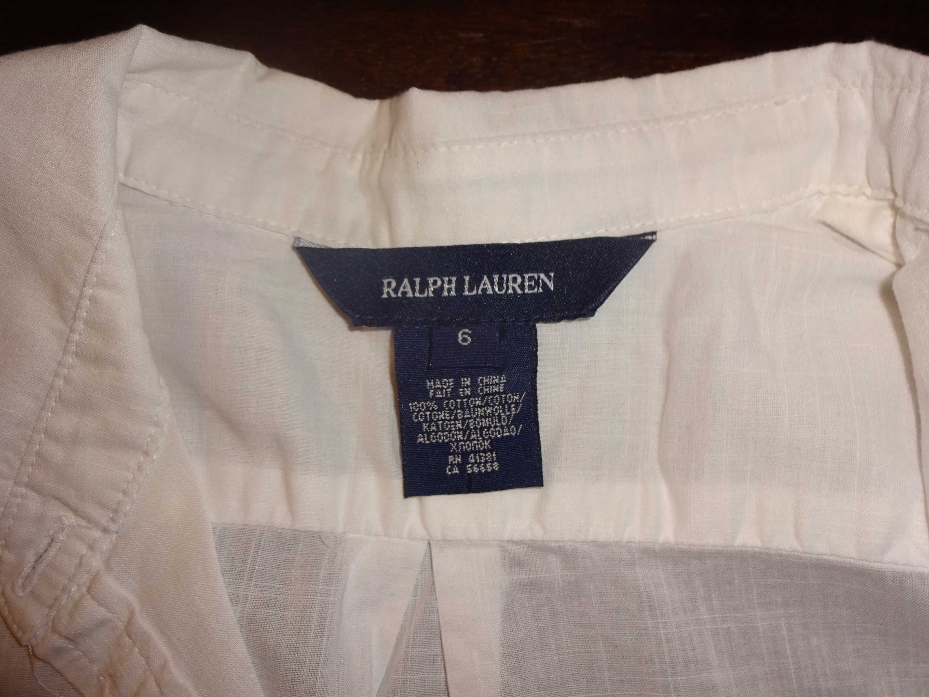 RALPH LAUREN oryg. biała bluzka koszula na guziki krótki rękaw 6 lat