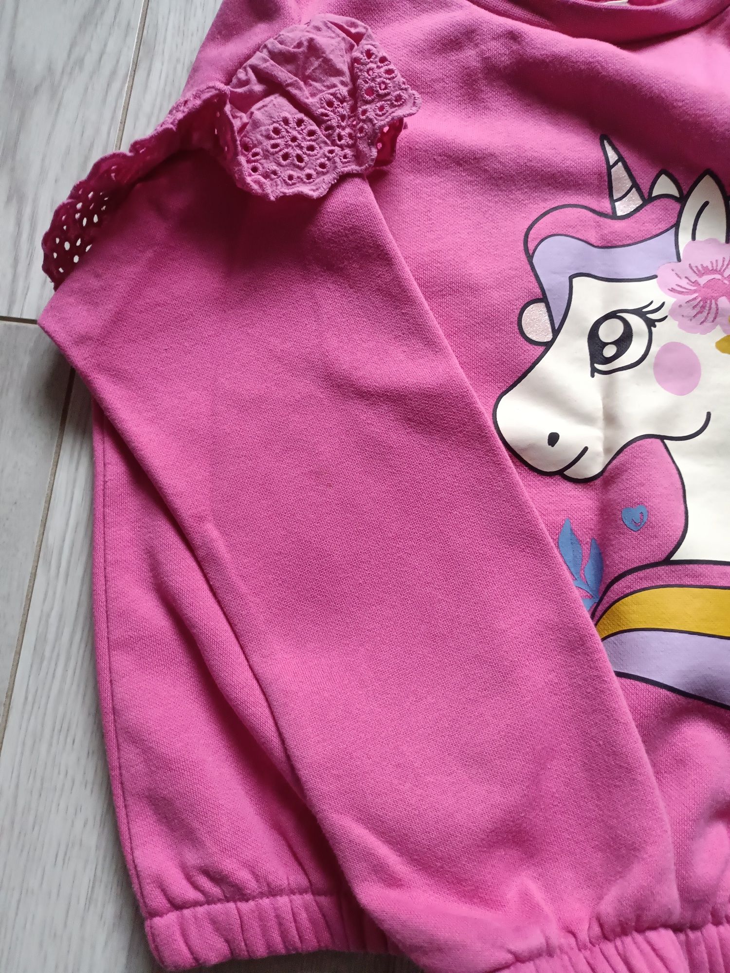 Bluza różowa jednorożec unicorn 128cm c&a z falbanką ściągacz