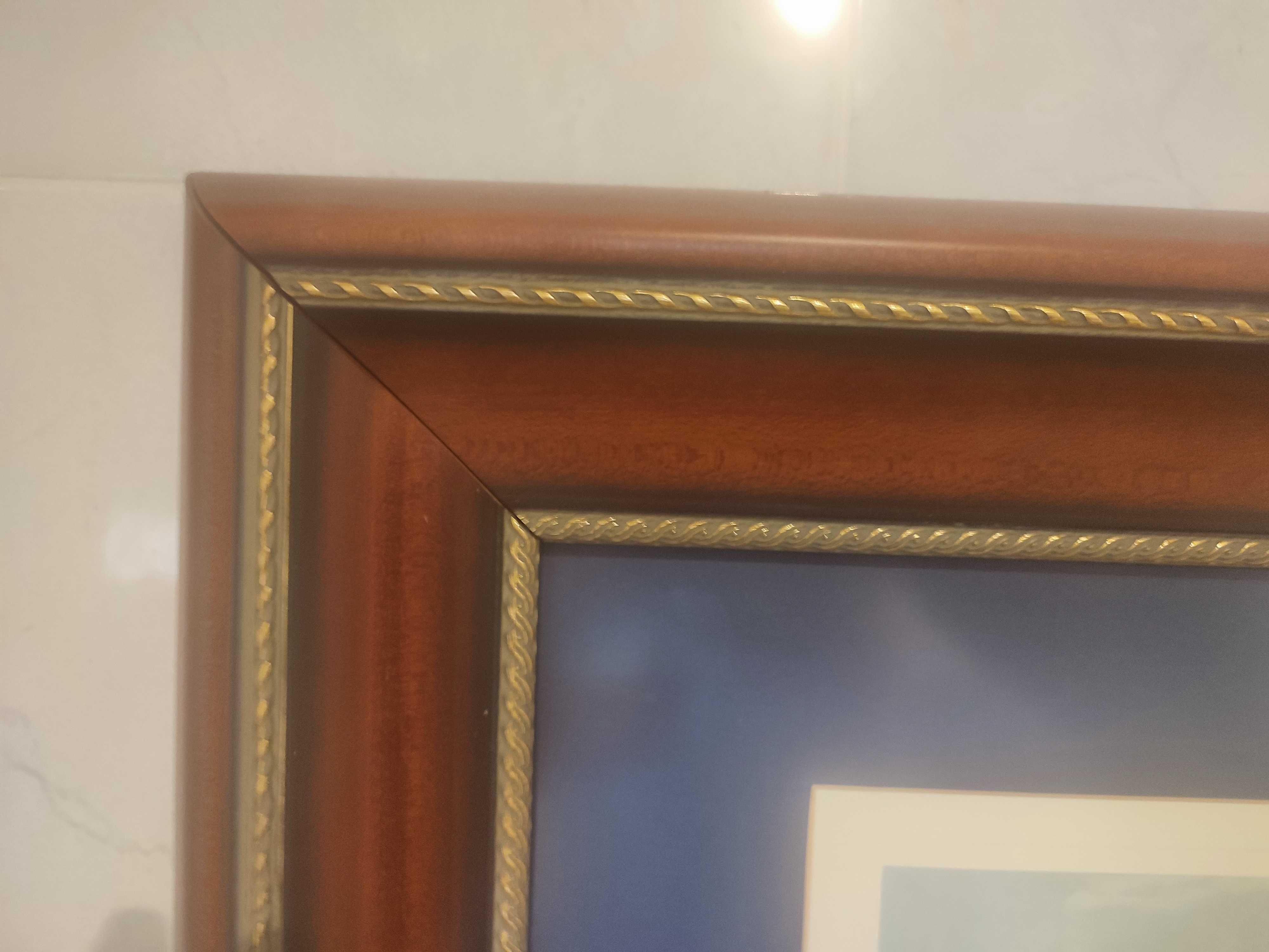 Quadro com passpartout azul e barcos