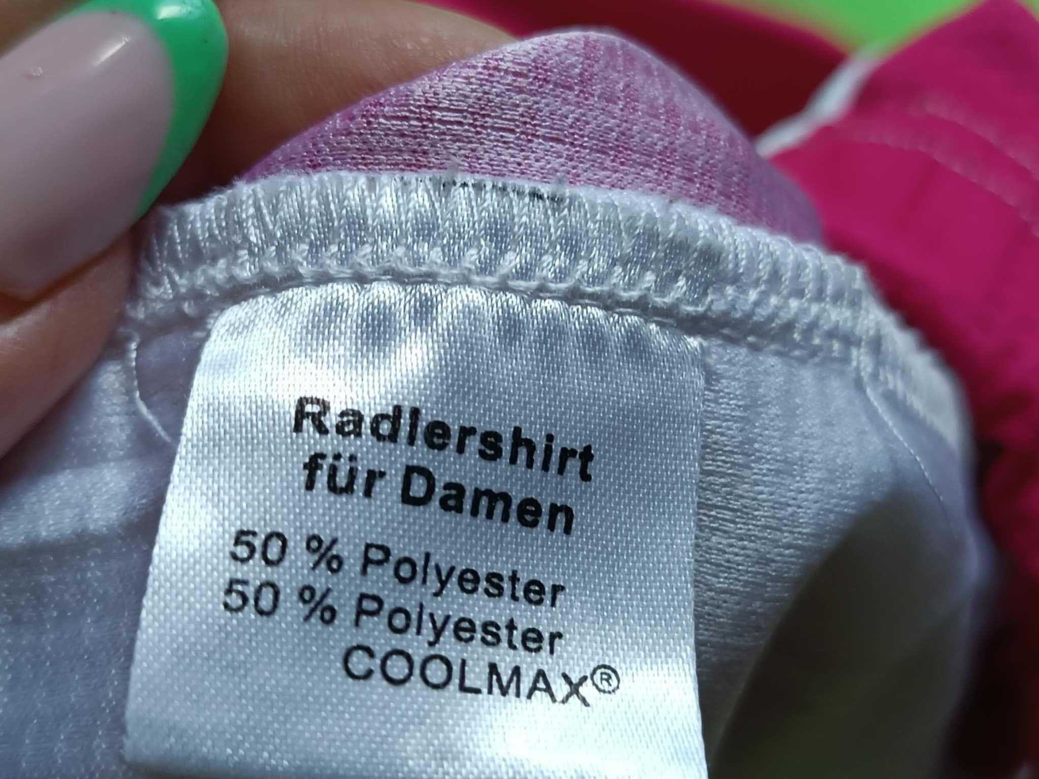 Koszulka rowerowa damska biało - różowa system "Coolmax" jak nowa- M/L