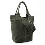 VERA PELLE torebka zamszowa worek shopper z suwakiem V146 khaki