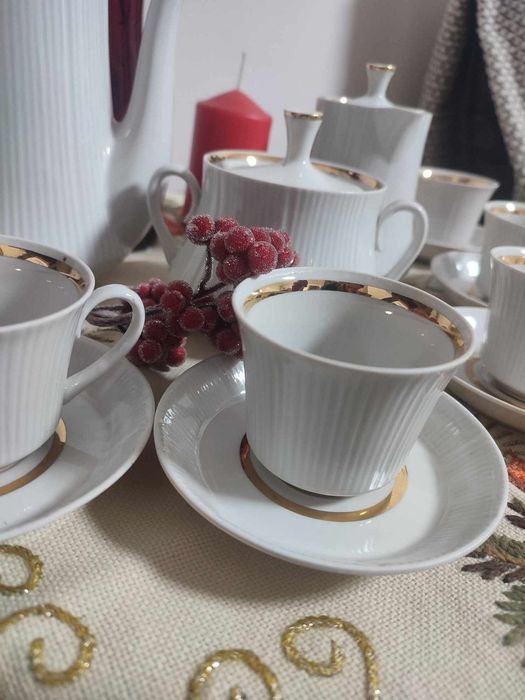 Кавовий сервіз білий порцеляна з позолотою