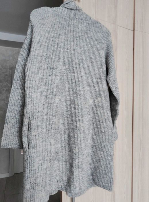 Długi szary sweter kardigan Cubus xS  jesień zima casual wełna alpaka
