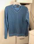 Sweter męski M niebieski jodełka v neck Szczygieł elegancki casual