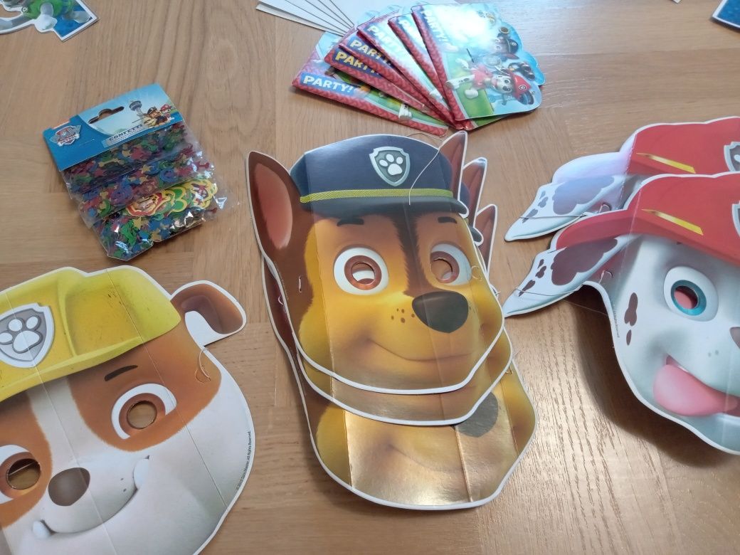Psi Patrol zestaw urodzinowy zaproszenia maski konfetti napis girlanda