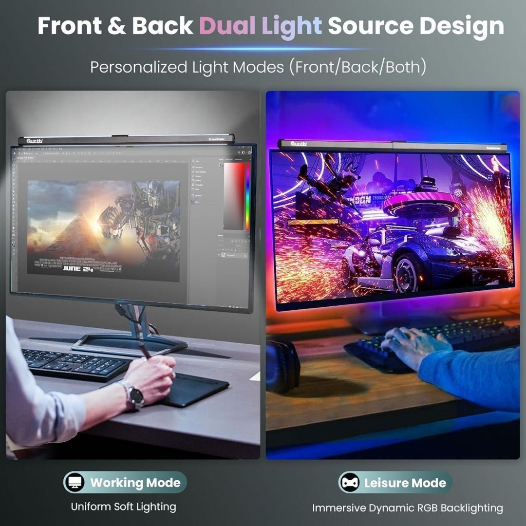 Quntis 51 cm lampa LED z ekranem PC RGB komputer USB lampa biurkowa