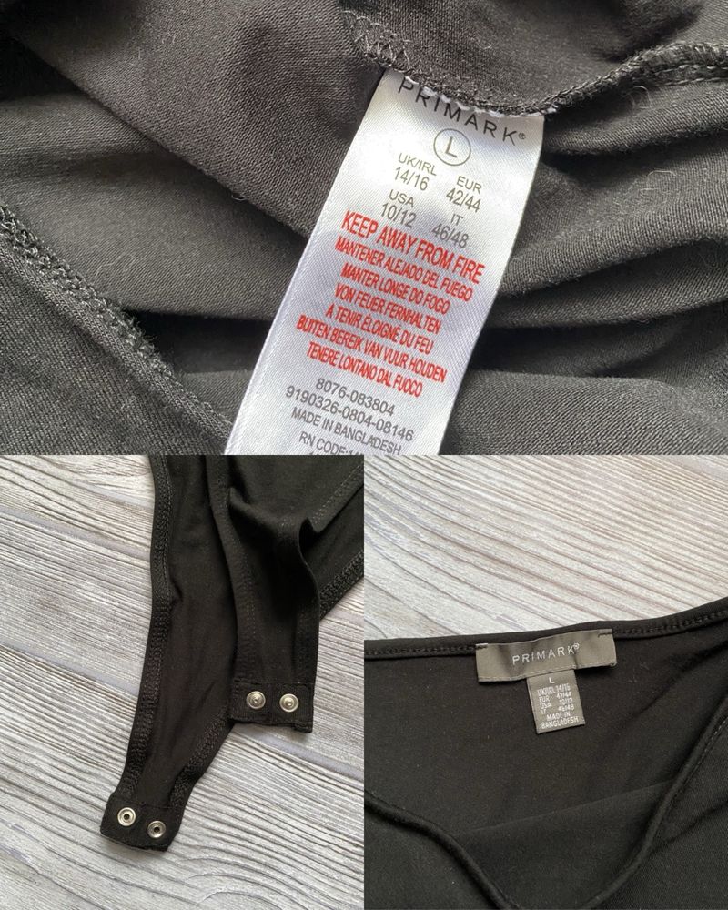 Жіночий чорний боді H&M Primark PLT розмір M L з довгим рукавом