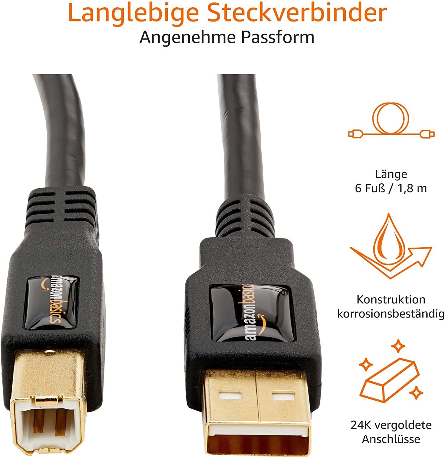 amazonbasics 7hua kabel usb długość kabla 1,8 m 2.0 usb a usb b