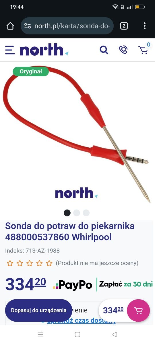 Sonda do piekarnika Whirlpool mięsa/ryby